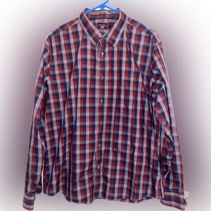 UNTUCKit Red Blue Grey Check Plaid Long Sleeve Button Down Wrinkle Free Mens XL